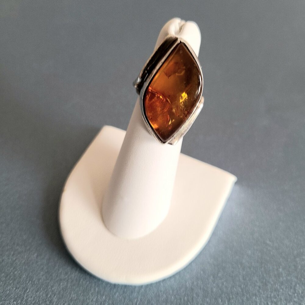 Large oversized vintage sterling silver cocktail ring with Amber stone.